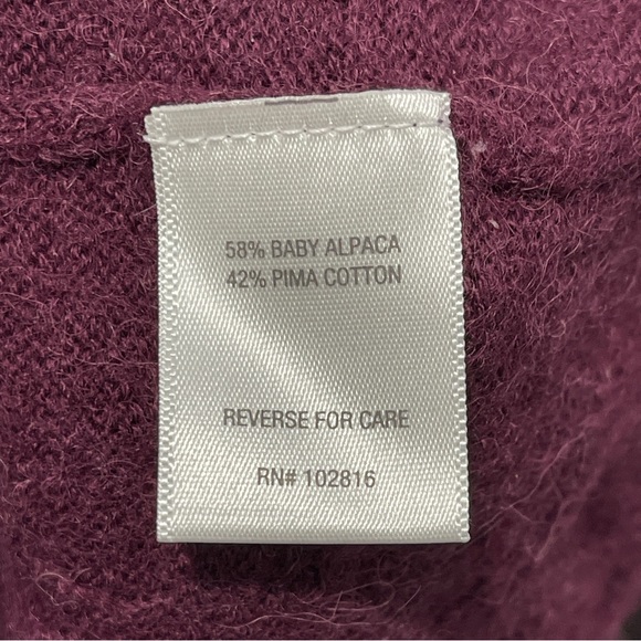 Garnet Hill Dark Purple Alpaca Cotton Textured Knit V-Neck Sweater Size XL Cozy - Picture 5 of 6